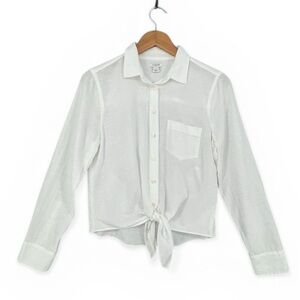 J.Crew Factory White Tie‑Waist Button‑Down Shirt Cotton/Linen Size Small